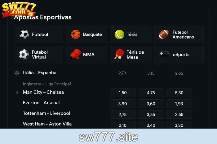 Aposte em apostas esportivas no cassino online SW777